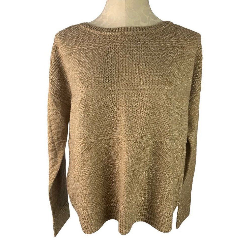 Medium Lord & Taylor Brown Silver Threading Women's Lightweight Sweater